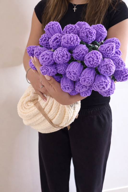 Crochet Flower Purple Rose Bouquet Blanket