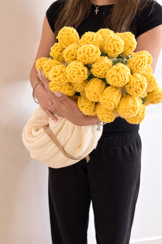 Crochet Flower Yellow Rose Bouquet Blanket