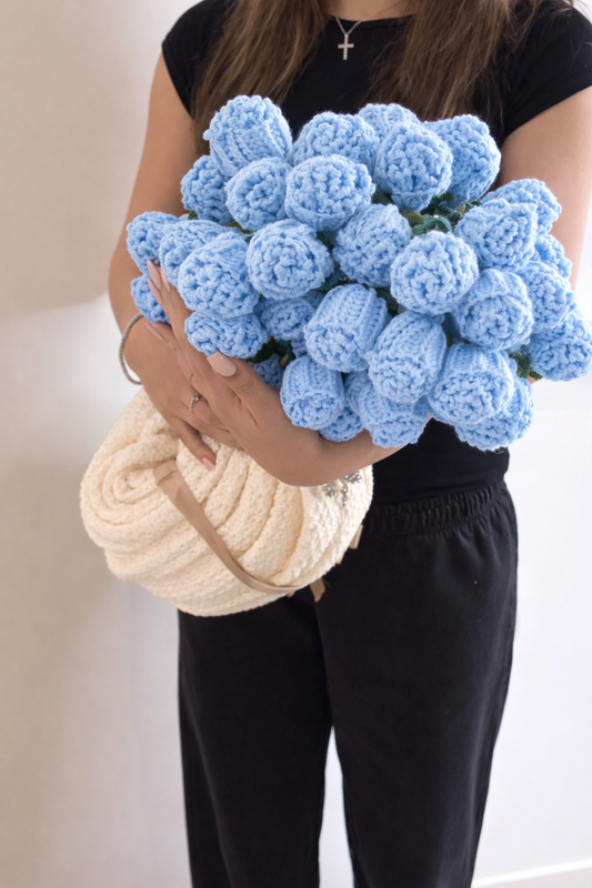 Crochet Flower Baby Blue Rose Bouquet Blanket